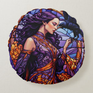 The Princess and the Raven Round Pillow