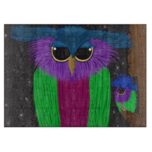 The Prismatic Crested Owl Glass Cutting Board