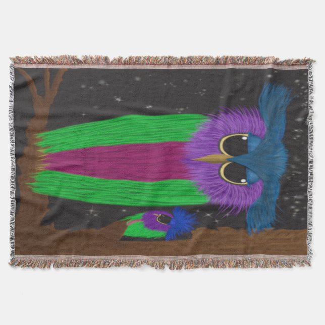 The Prismatic Crested Owl Illustration Throw Blanket (Front)