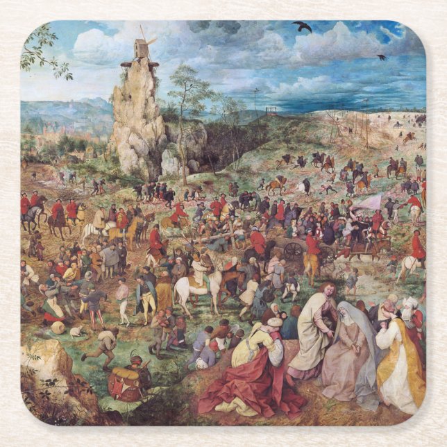 The Procession to Calvary, Pieter Bruegel Square Paper Coaster (Front)