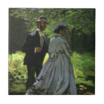 The Promenaders, aka The Strollers by Claude Monet Tile<br><div class="desc">The Promenaders (aka The Strollers or Bazille and Camille and a Study for "Déjeuner sur l'Herbe or Luncheon on the Grass) (1865) by Claude Monet is a vintage impressionism fine art portrait painting. A young couple in love taking a romantic stroll in the park. She is wearing a long, elegant...</div>