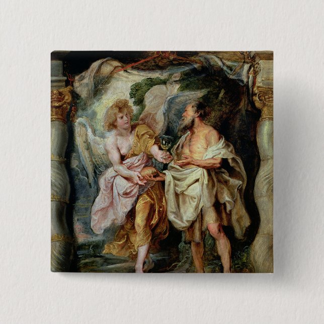 The Prophet Elijah and the Angel 2 Inch Square Button (Front)