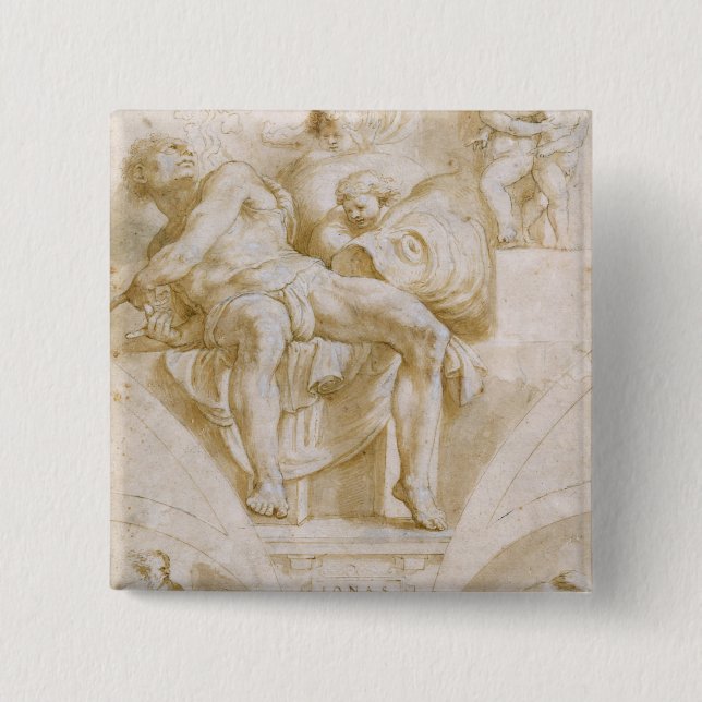 The Prophet Jonah and Two Destroyed Lunettes 2 Inch Square Button (Front)