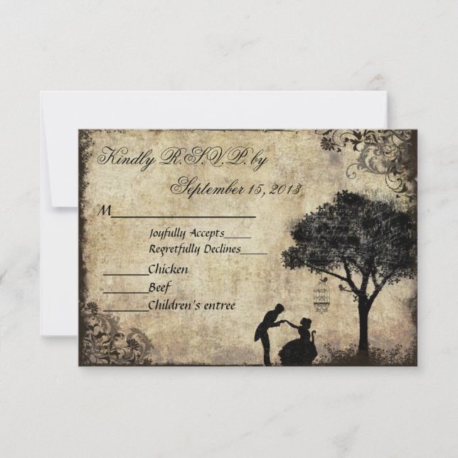 The Proposal Vintage Wedding RSVP Black Card (Front)