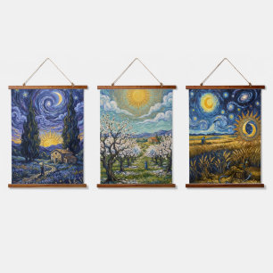 The Provence Trilogy: 3-Piece Wood Topped Vertical Hanging Tapestry