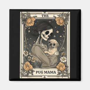The Pug Mama Skeleton Tarot Card Vintage Puppy Dog Magnet