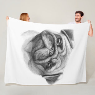 The Pug Portrait   Cute Pug Dog Face Fleece Blanket