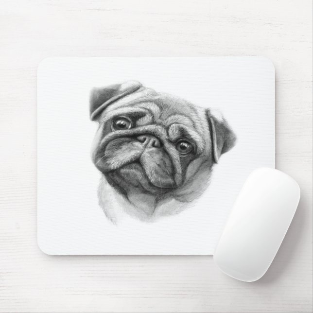 The Pug Portrait | Cute Pug Dog Face Mouse Pad (With Mouse)