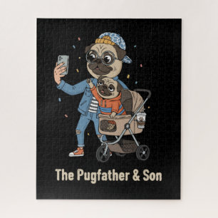 The Pugfather & Son Funny Pug Dad & Puppy Selfi Jigsaw Puzzle