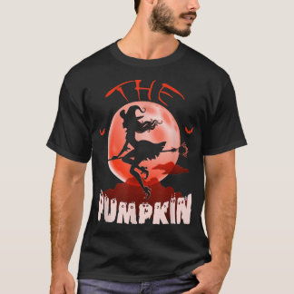 The Pumpkin Halloween Moon Witch Riding Broomstick T-Shirt