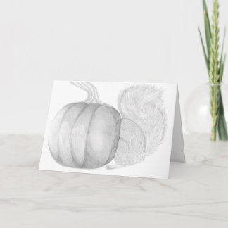 The Pumpkin Thief, Squirrel Animal Drawing Folded Card