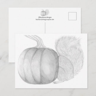 The Pumpkin Thief, Squirrel Animal Drawing Postcard
