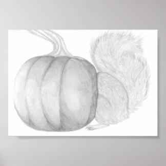 The Pumpkin Thief, Squirrel Animal Drawing Poster
