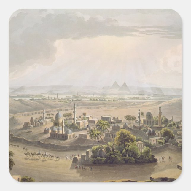 The Pyramids at Cairo, engraved by Daniel Havell ( Square Sticker (Front)