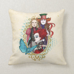 The Queen, Alice & Mad Hatter 3 Throw Pillow