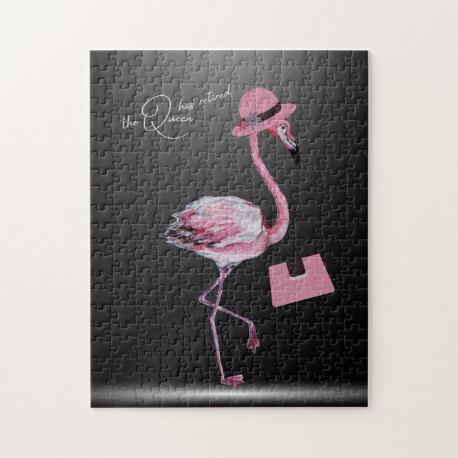 The Queen Has Retired Classy Chic Pink Flamingo Jigsaw Puzzle (Vertical)