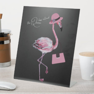 The Queen Has Retired Classy Chic Pink Flamingo Pedestal Sign