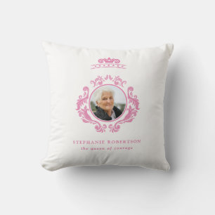 The Queen of Courage Breast Cancer Pink Photo Name Throw Pillow