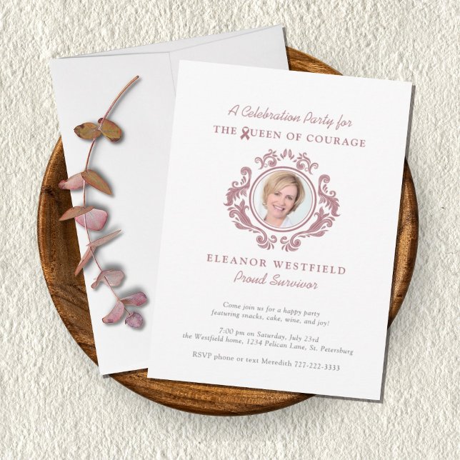 The Queen of Courage Photo Cancer Survivor Party Invitation (Creator Uploaded)