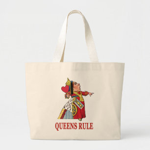 THE QUEEN OF HEARTS DECLARES QUEENS RULE LARGE TOTE BAG
