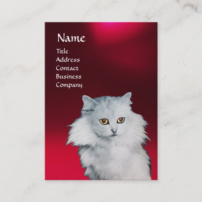 THE QUEEN OF WHITE CATS, MONOGRAM Red Ruby pearl Business Card (Front)