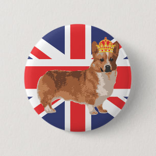 The Queen's Corgi with Crown and Union Jack 2 Inch Round Button