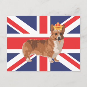 The Queen's Corgi with Crown and Union Jack Postcard