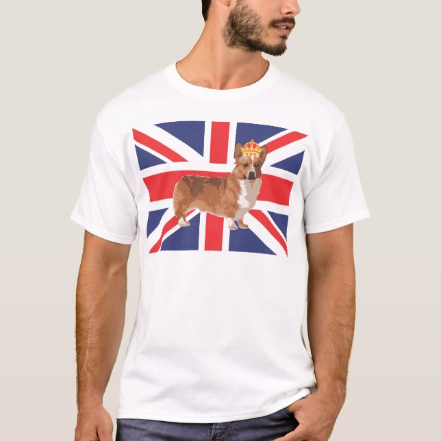 The Queen's Corgi with Crown and Union Jack T-Shirt (Front)