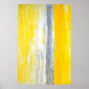 'The Queue' Gray and Yellow Abstract Art Poster