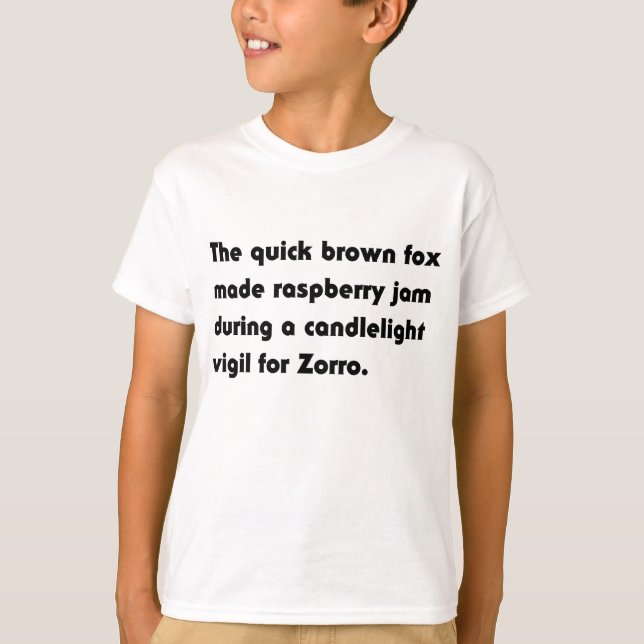 The Quick Brown Fox Made Raspberry... Pangram Tee (Front)