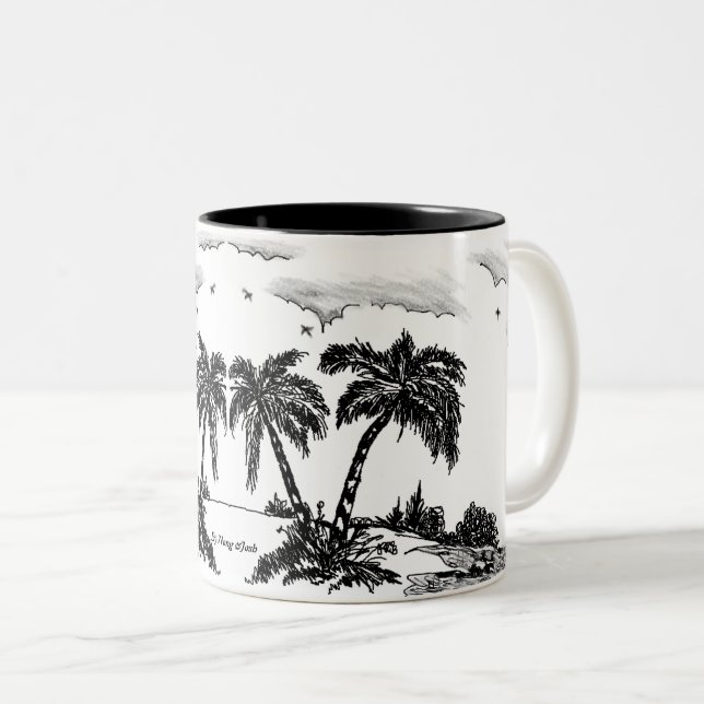 The quiet and lonely sea, but we still have drinks Two-Tone coffee mug (Front Right)