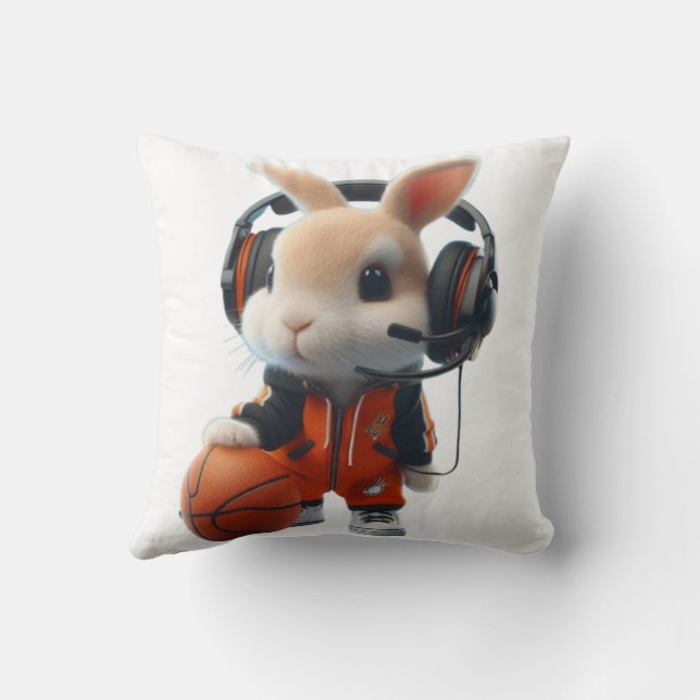 The Rabbit playing Basket Ball Throw Pillow (Back)