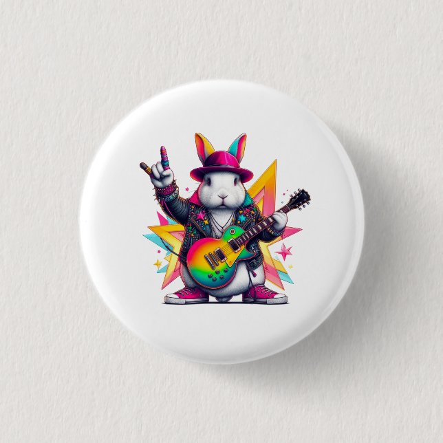 The rabbit rockstar 1 inch round button (Front)