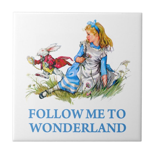 The Rabbit tells Alice, "Follow me to Wonderland" Tile (Front)