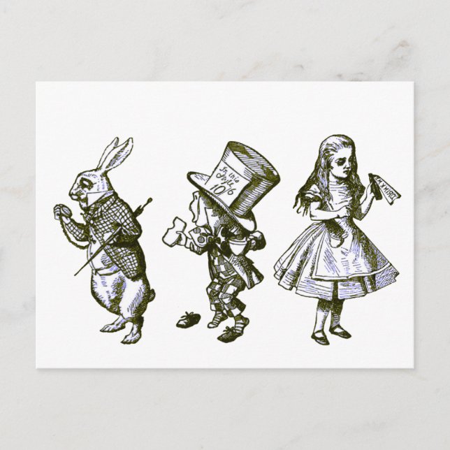 The Rabbit, the Hatter & Alice from Wonderland Postcard (Front)