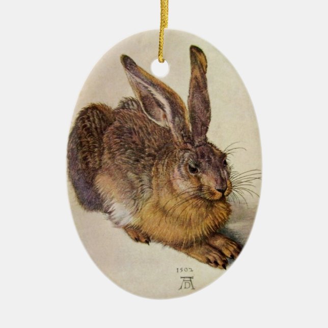 THE RABBIT ( Young Hare ) EASTER EGGS WITH FLOWERS Ceramic Ornament (Front)