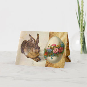THE RABBIT ( Young Hare ) EASTER EGGS WITH FLOWERS Holiday Card