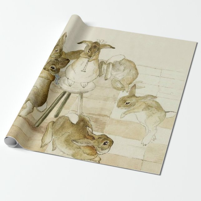The Rabbits Christmas Party by Beatrix Potter Wrapping Paper (Unrolled)