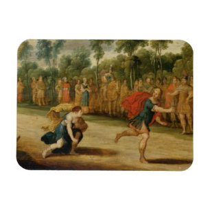 The Race of Atalanta and Hippomenes (oil on panel) Magnet