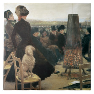 The Races at Auteuil, part of a triptych (oil on c Tile