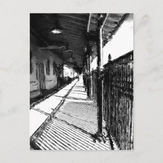 The Railway Station black and white sketch Postcard