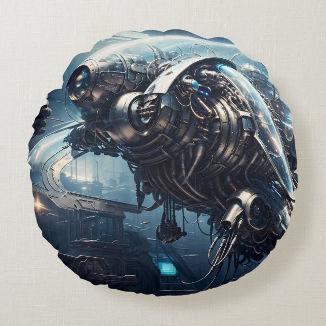 The Raspian Dynamorph Drone AI Art by Xzendor7 Round Pillow (Front)