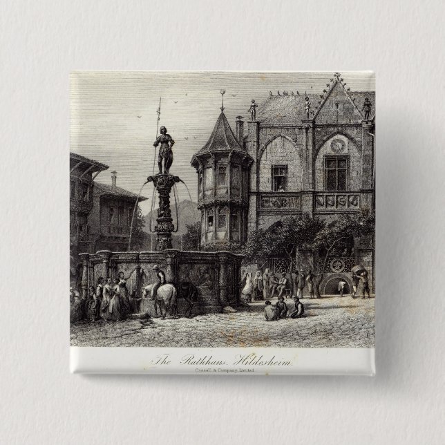 The Rathhaus, Hildesheim 2 Inch Square Button (Front)