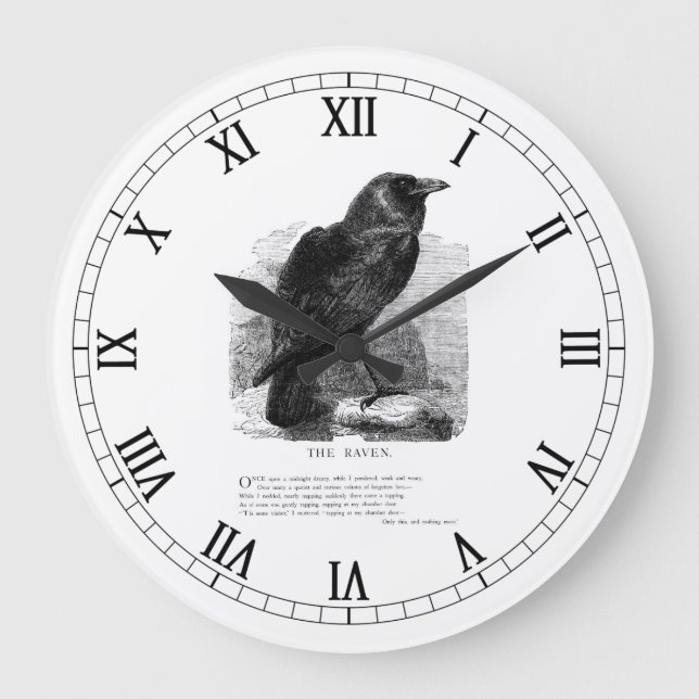 The Raven by Edgar Allen Poe Large Clock (Front)