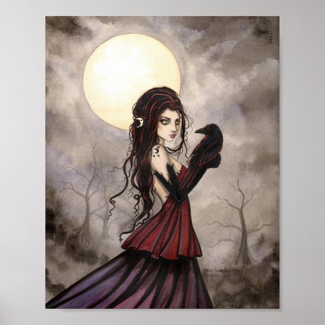 The Raven Gothic Fantasy Woman Wiccan Art Poster (Front)