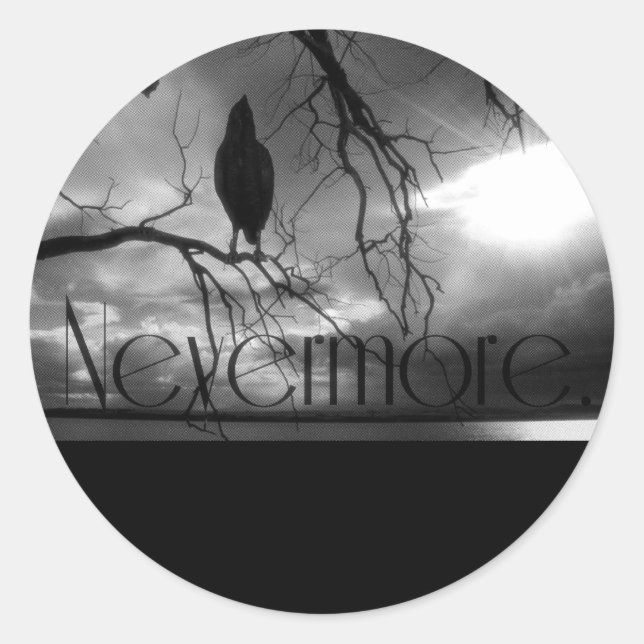 The Raven - Nevermore Sunbeams & Tree B&W Classic Round Sticker (Front)