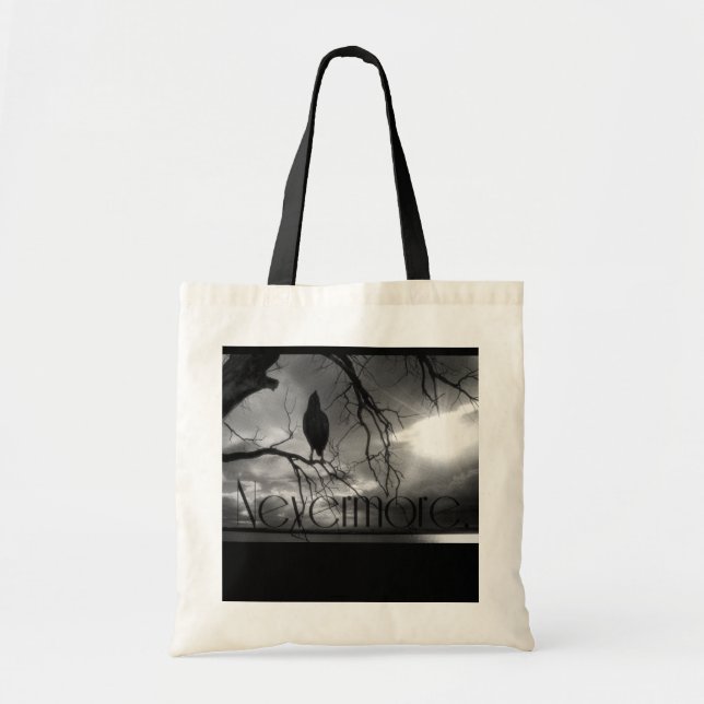 The Raven - Nevermore Sunbeams & Tree B&W Tote Bag (Front)