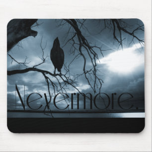 The Raven - Nevermore Sunbeams & Tree Blue Mouse Pad