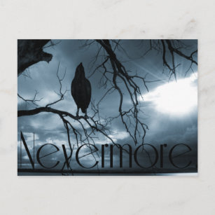 The Raven - Nevermore Sunbeams & Tree Blue Postcard