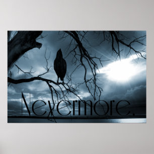 The Raven - Nevermore Sunbeams & Tree Blue Poster